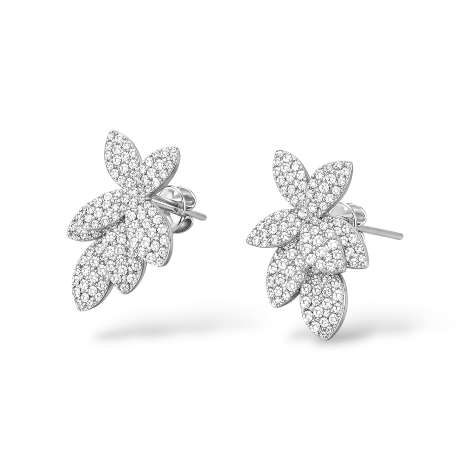 Elegant Cubic Zirconia Floral Earrings – Gold-Plated