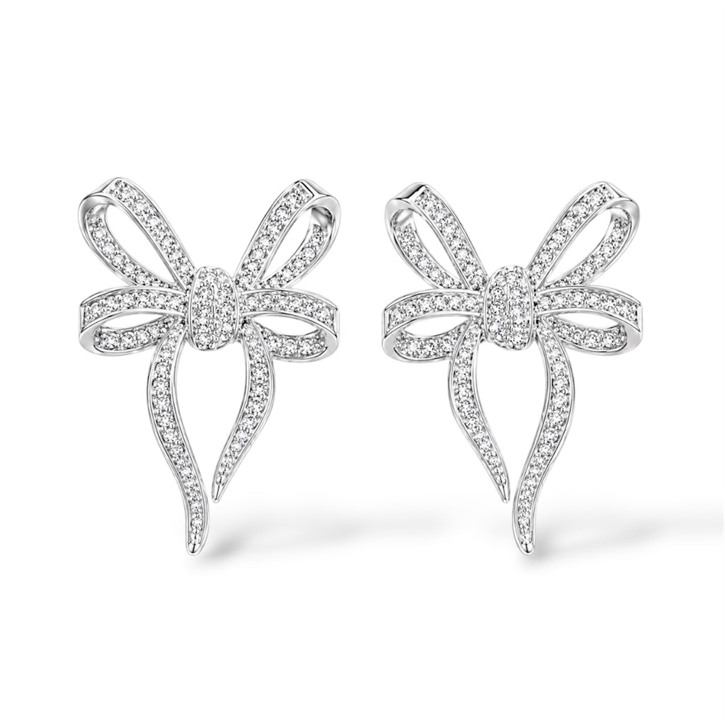 925 Sterling Silver Pavé Bow Stud Earrings