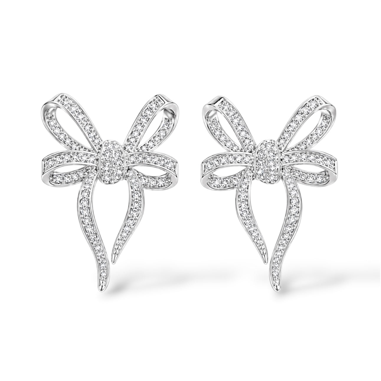 925 Sterling Silver Pavé Bow Stud Earrings
