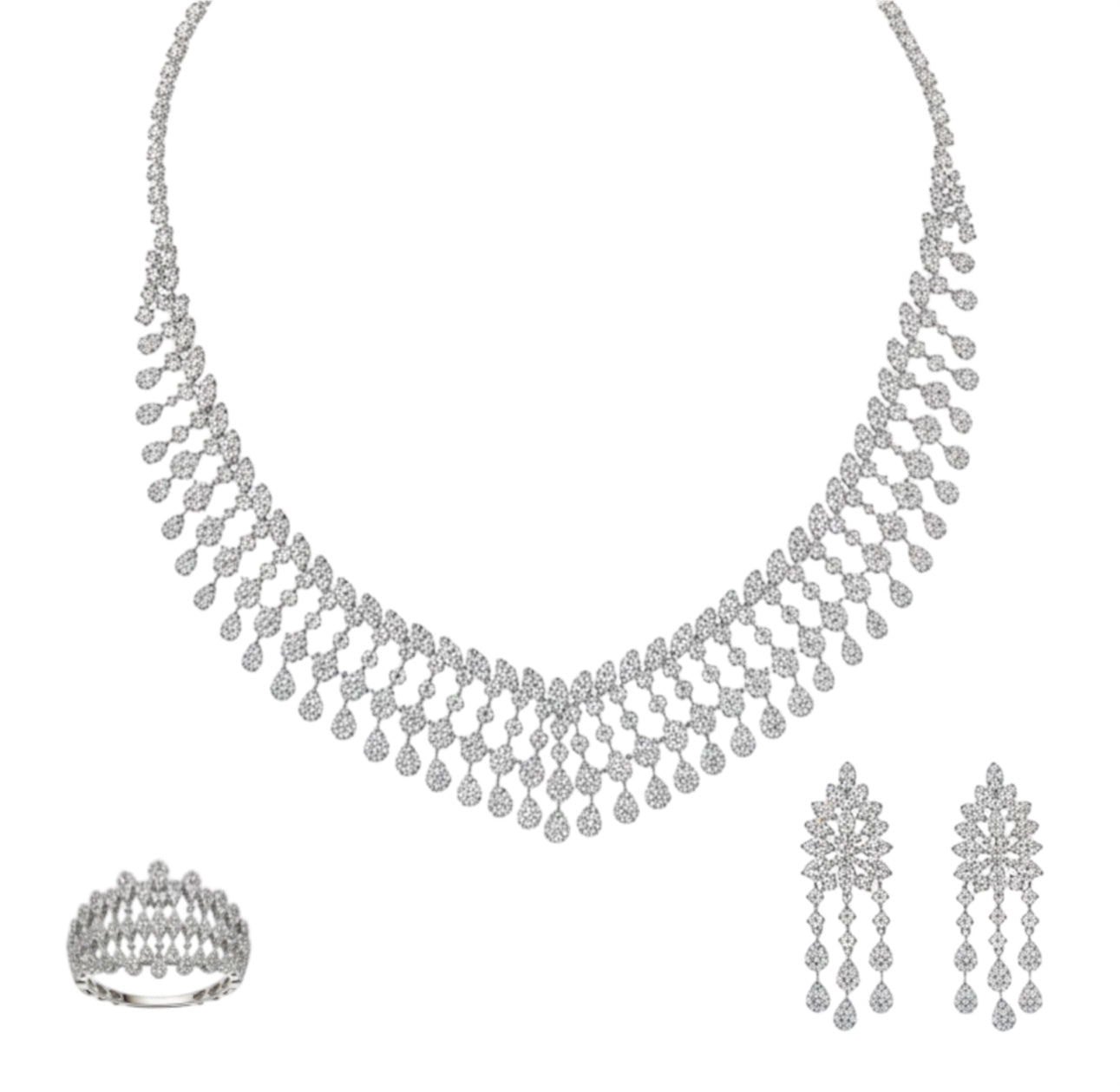 Luxury Gold Zircon Set with Ring, Earrings, Necklace & Bracelet