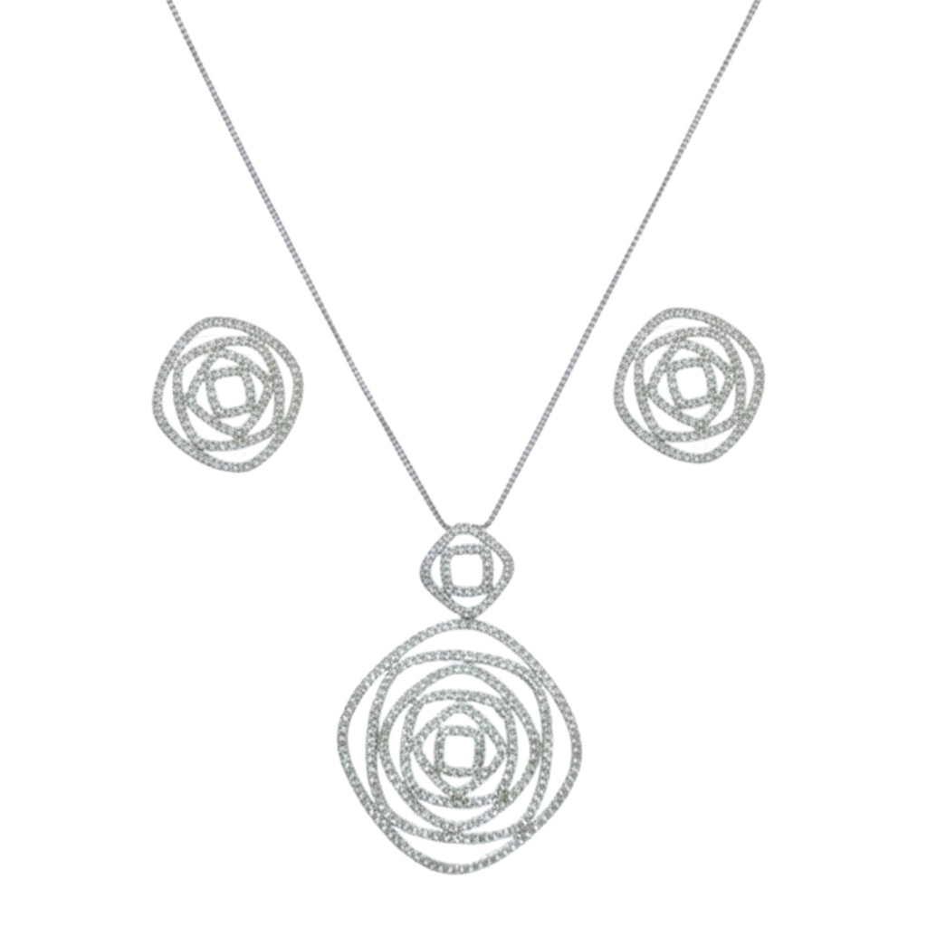 Elegant Swirl Rose Design Sterling Silver Jewelry Set