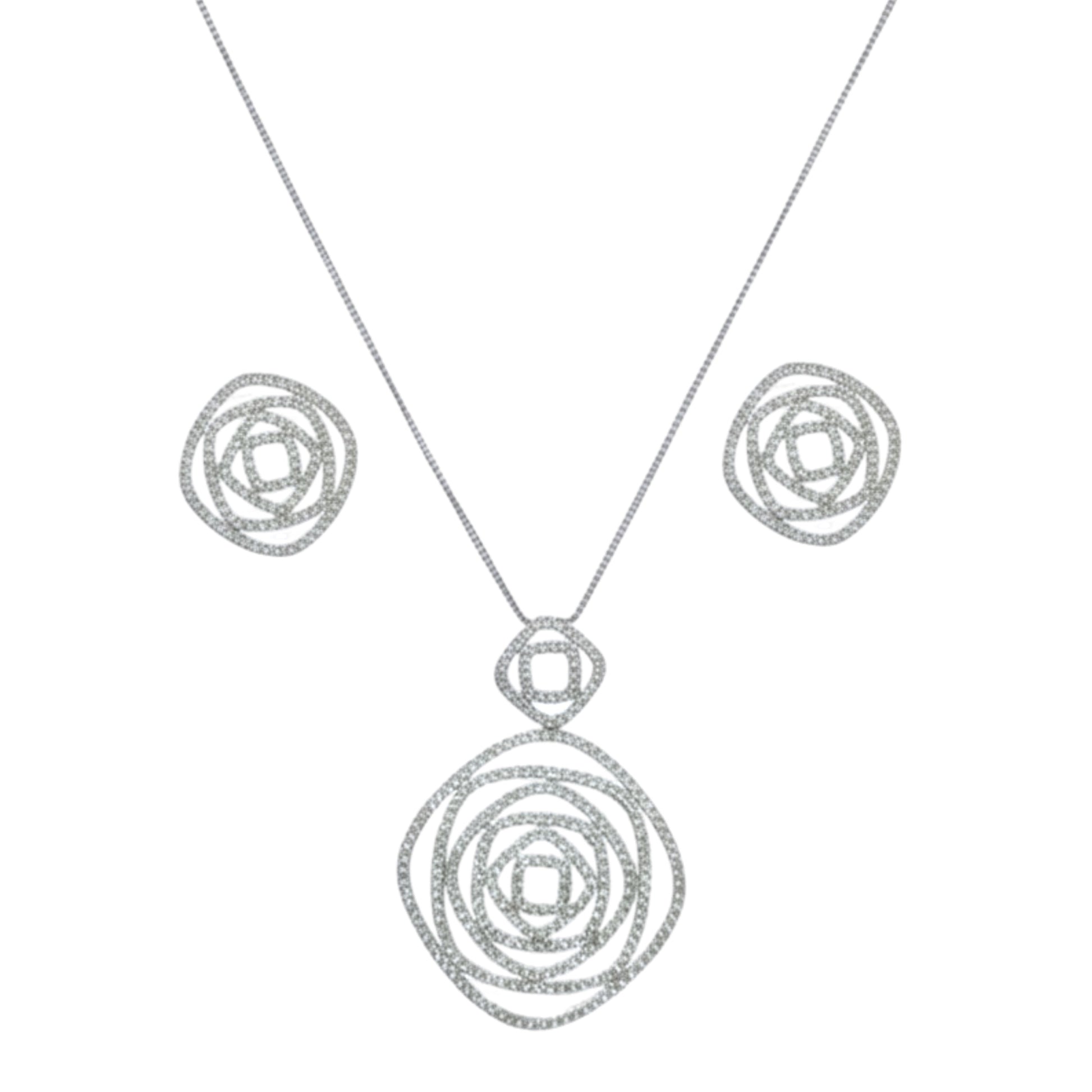 Elegant Swirl Rose Design Sterling Silver Jewelry Set