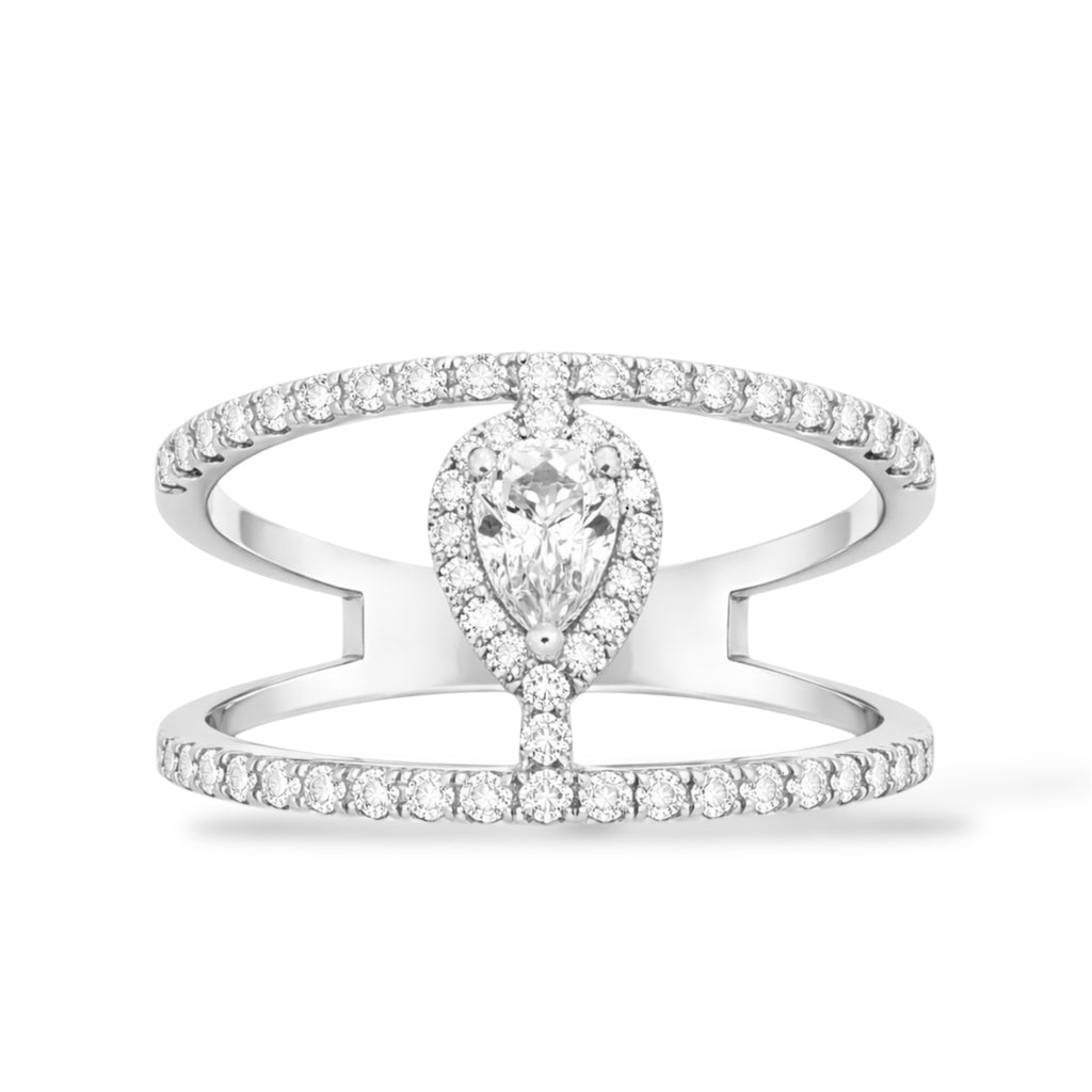 Double Band silver Pear CZ Ring