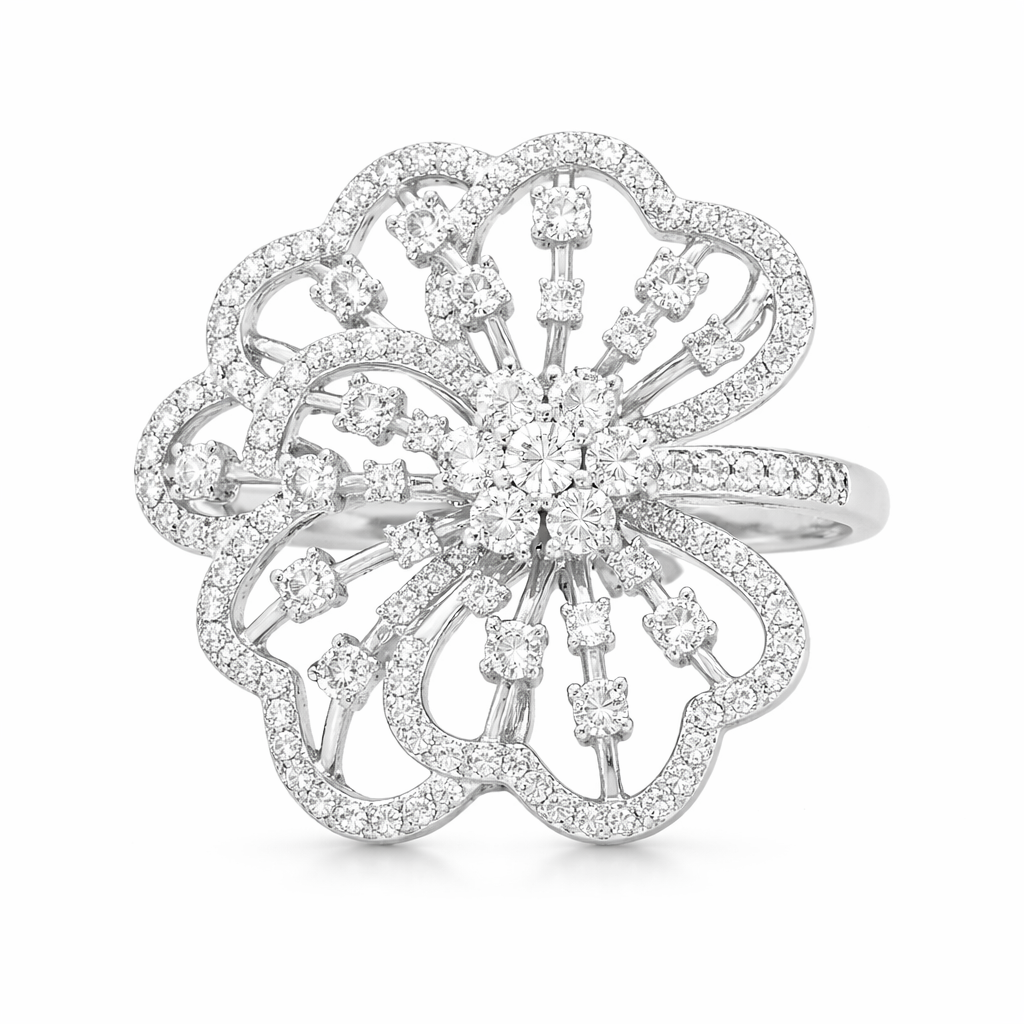 Luxury Adjustable Cubic Zirconia Floral Ring