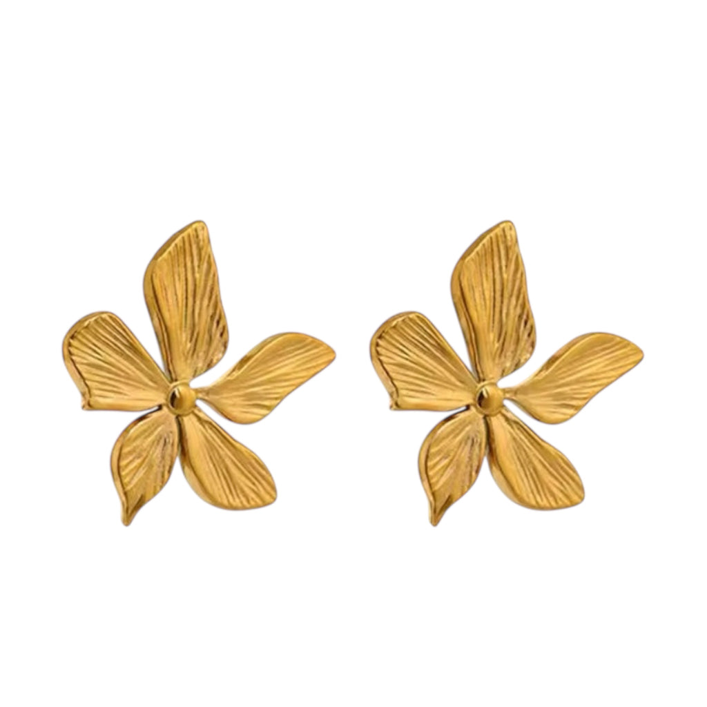 Golden Flower Stud Earrings Stainless Steel