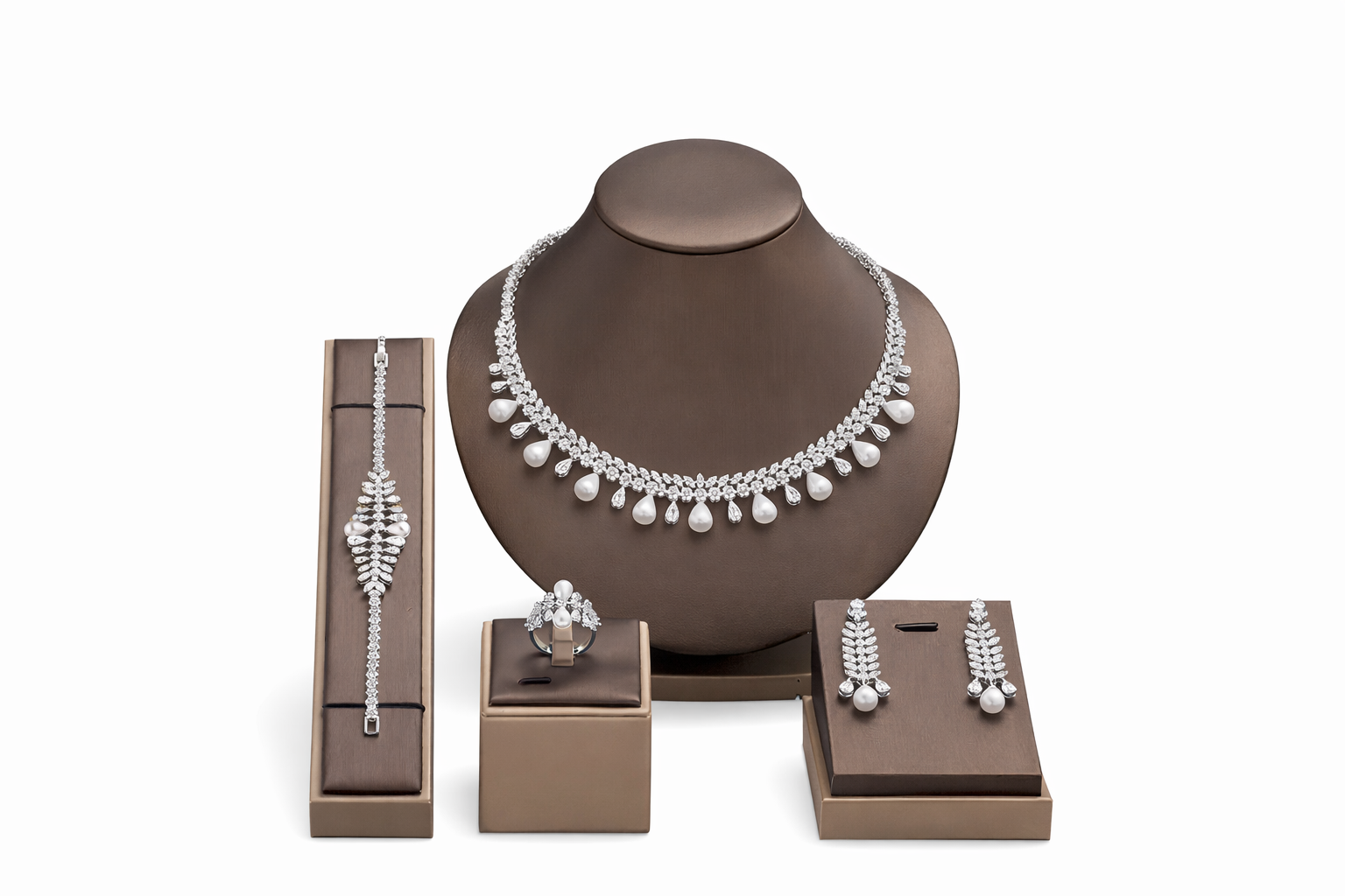 Luxury Cubic Zirconia Pearl Jewelry Set – Gold Plated