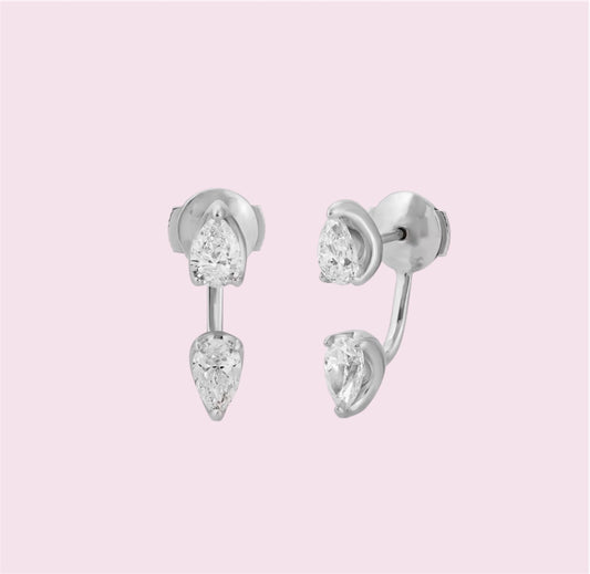 pear cut double wear silver 925 earring