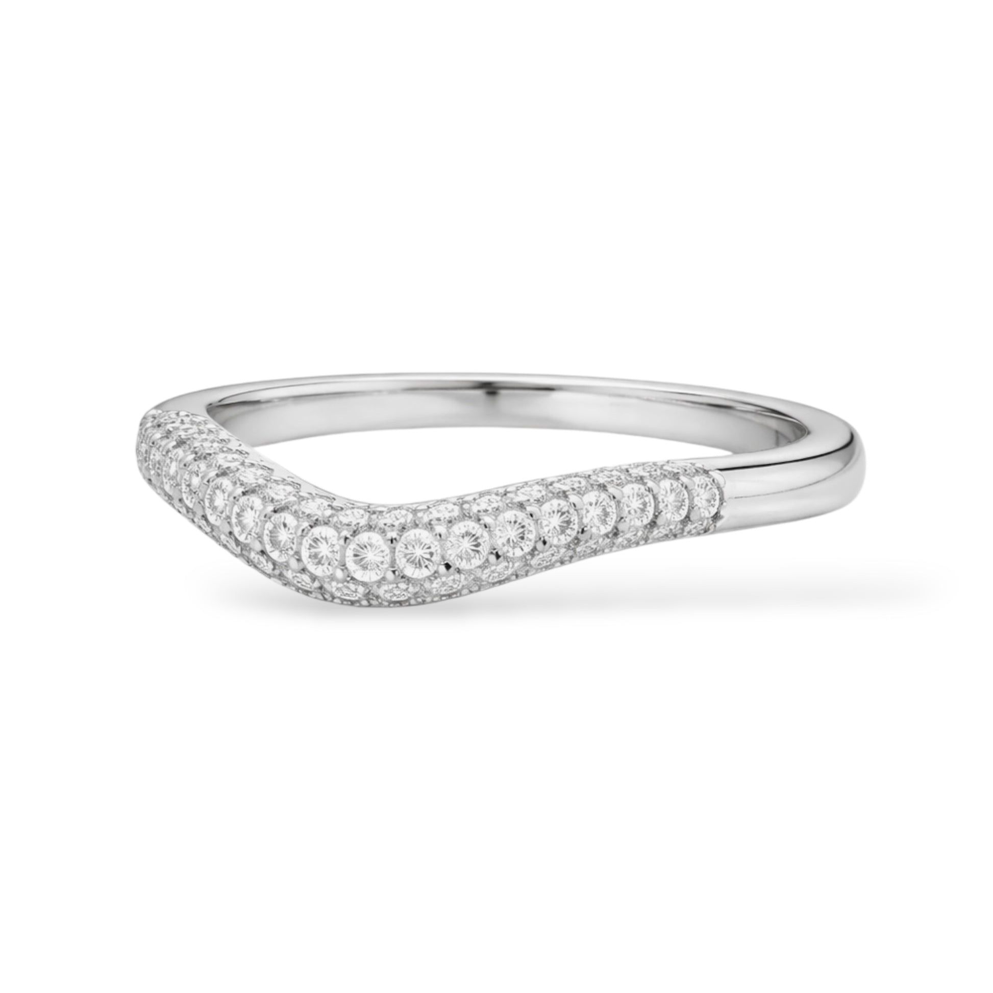 Rhodium-Plated Cubic Zirconia V-Shaped Ring