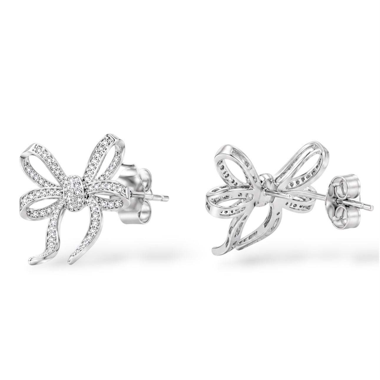 925 Sterling Silver Pavé Bow Stud Earrings