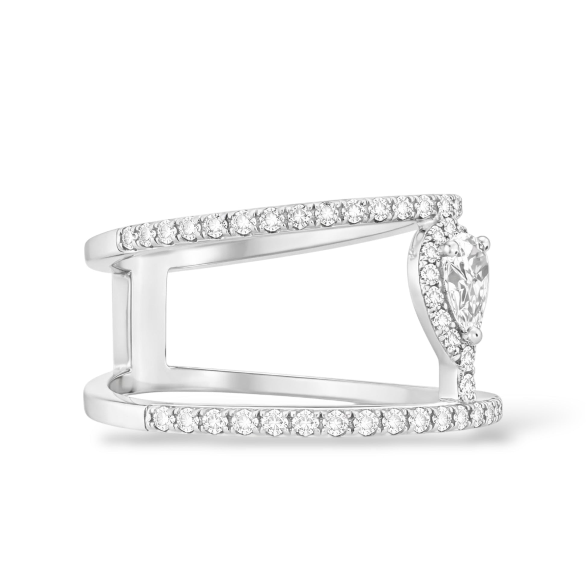 Double Band silver Pear CZ Ring