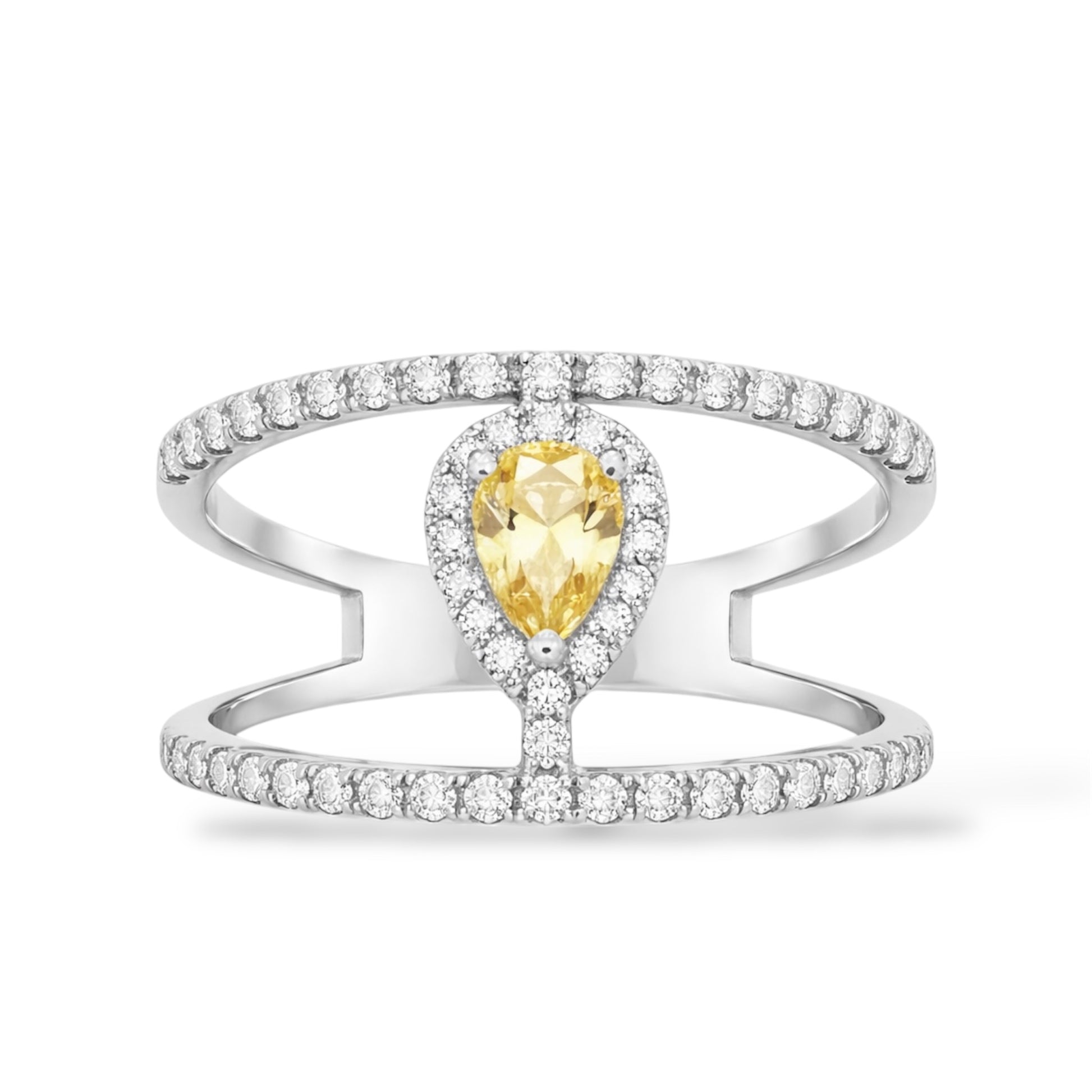 Double Band yellow Pear CZ Ring