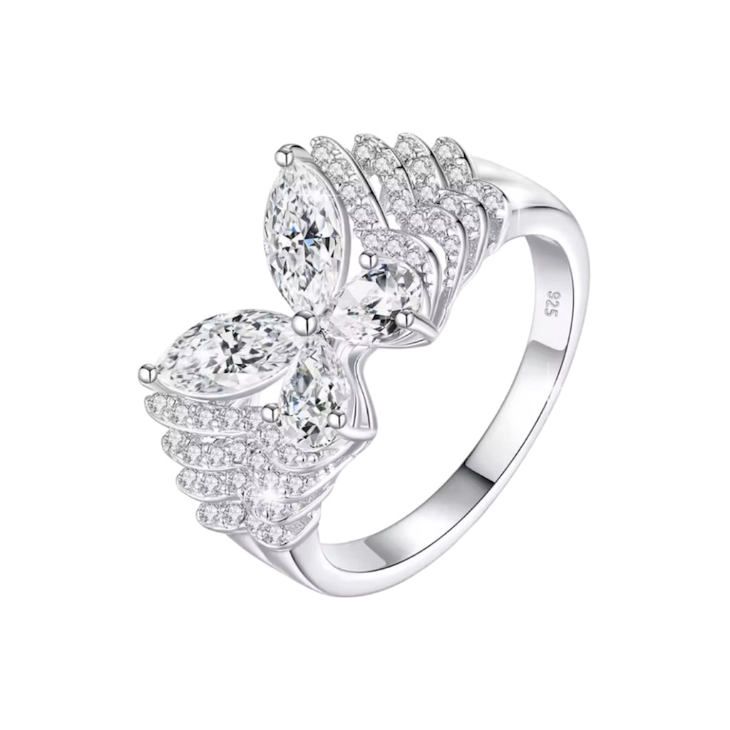 Moissanite Butterfly Design Diamond Ring – 925 Sterling Silver, D VVS1