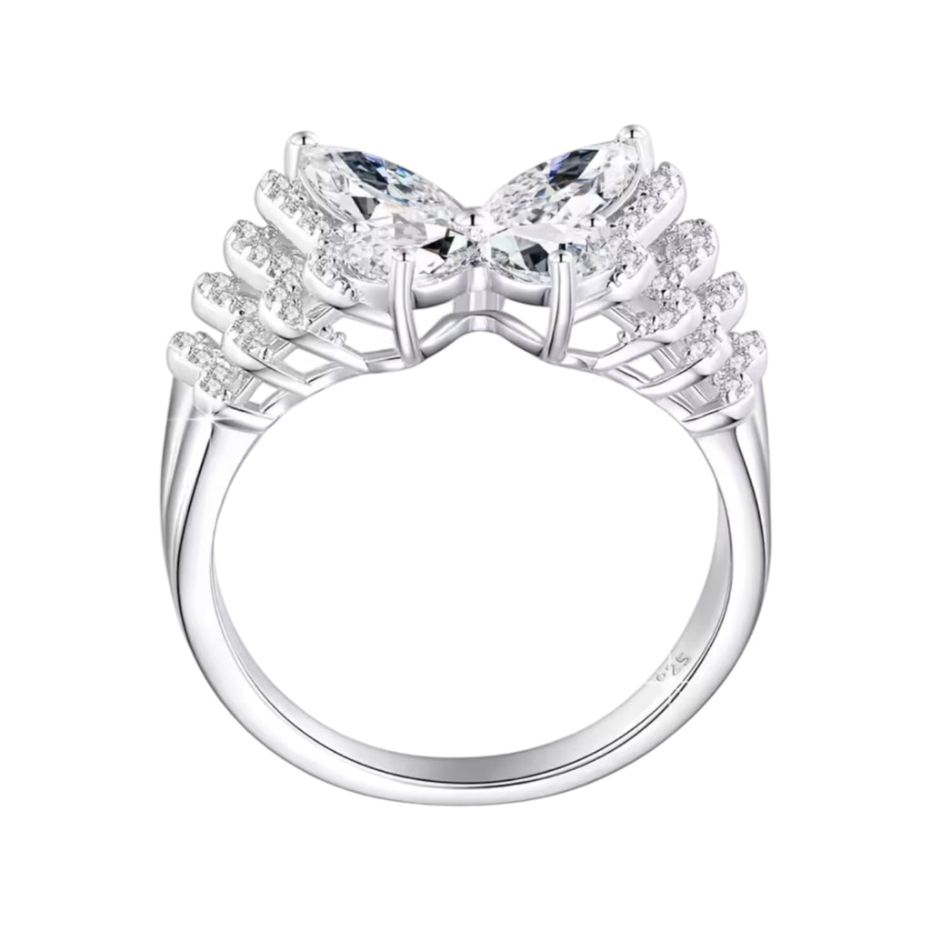 Moissanite Butterfly Design Diamond Ring – 925 Sterling Silver, D VVS1