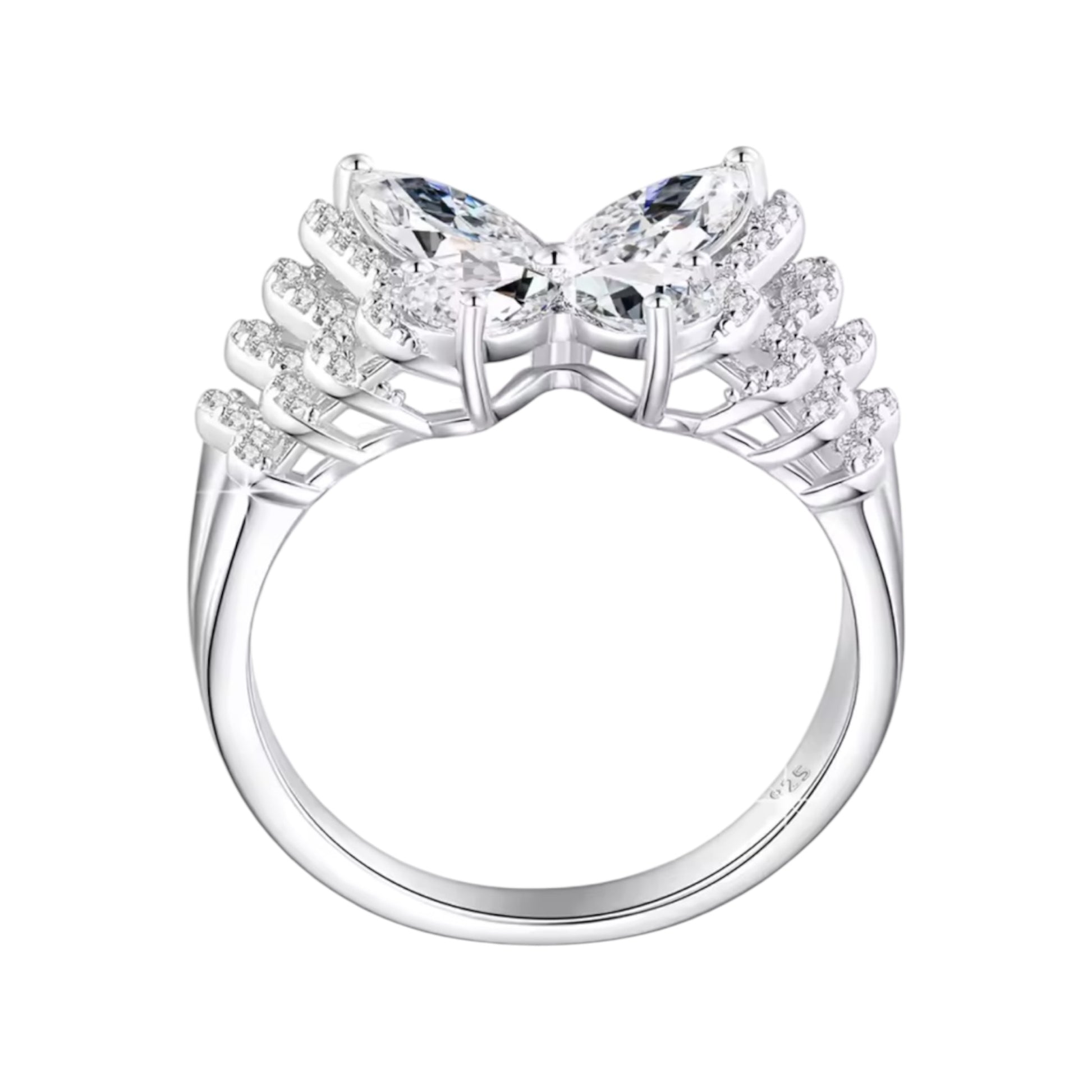 Moissanite Butterfly Design Diamond Ring – 925 Sterling Silver, D VVS1