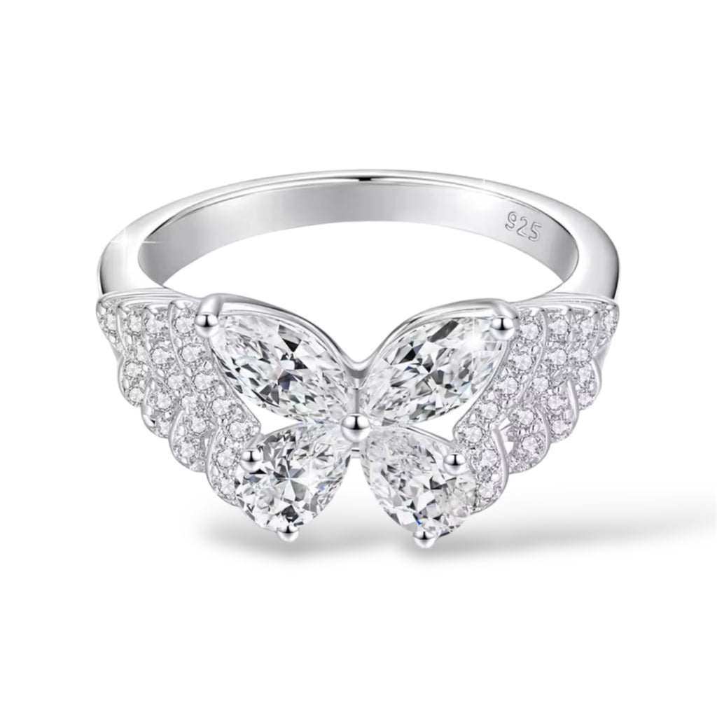 Moissanite Butterfly Design Diamond Ring – 925 Sterling Silver, D VVS1