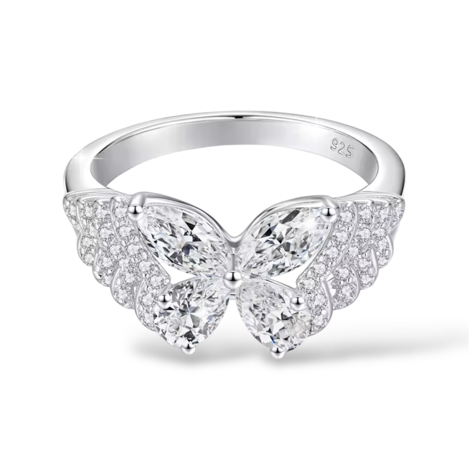 Moissanite Butterfly Design Diamond Ring – 925 Sterling Silver, D VVS1