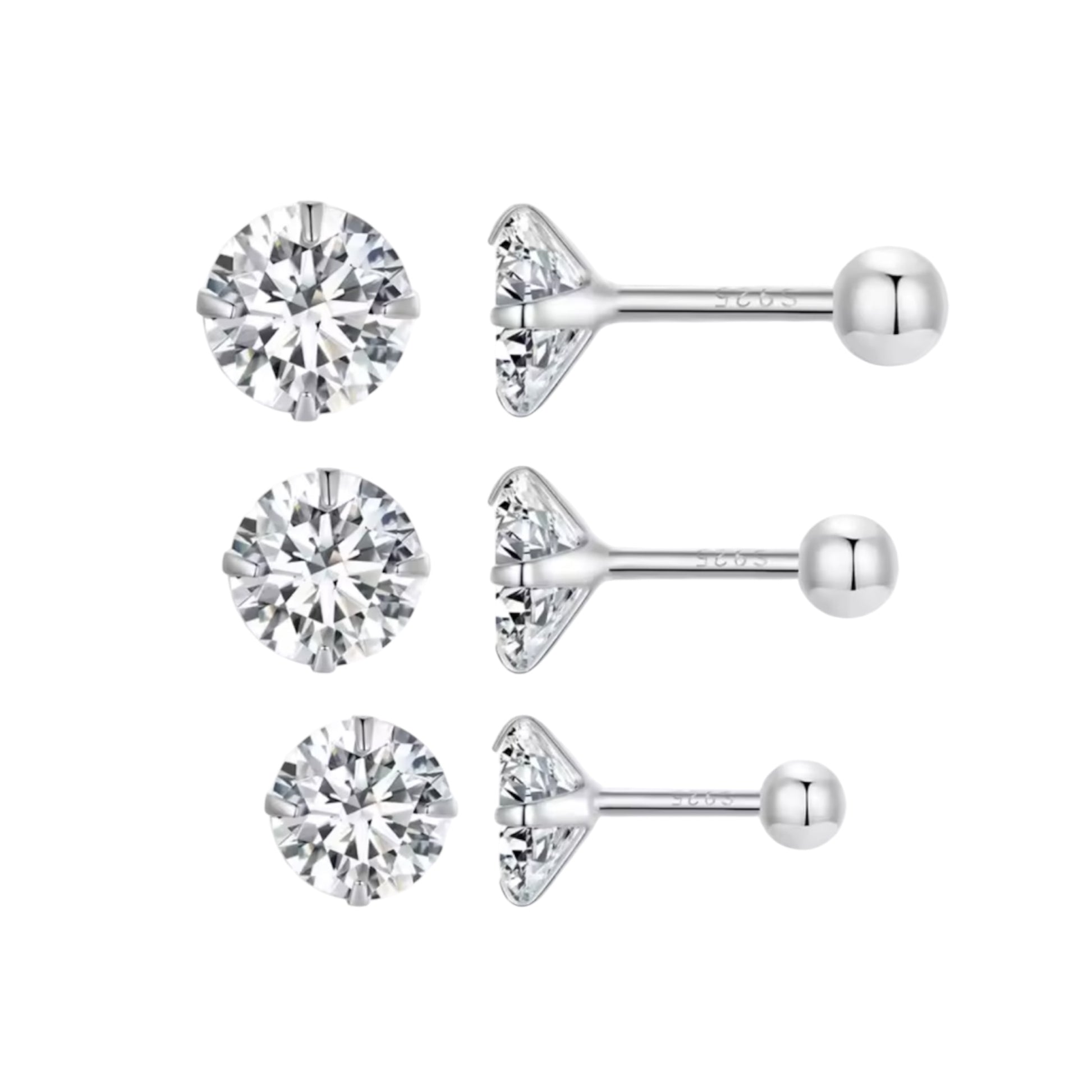 925 Sterling Silver Classic Round CZ Stud Earrings