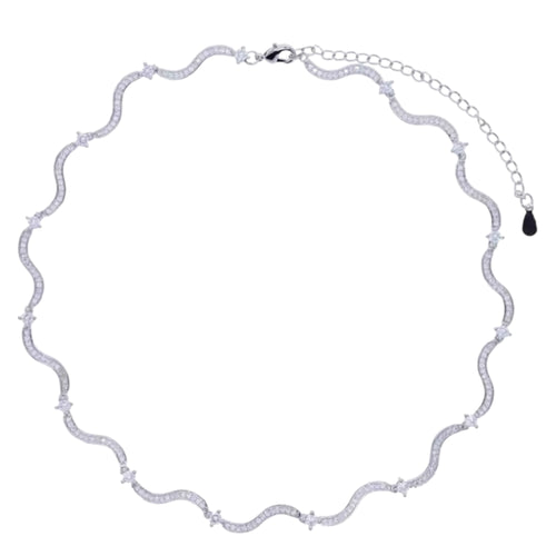 18k gold plated wavey cubic zircon necklace